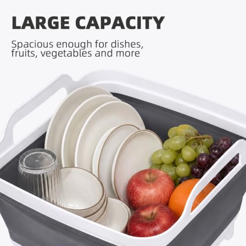 Collapsible Dish Basin, 9L/2.4 Gal Foldable Sink Tub with Drain