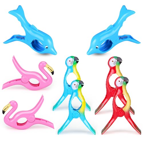 8 Pcs Towel Clips for Beach Chairs, Beach Towel Clips Jumbo Size Flamingo Chair Clips Parrot Clips Clothes Pins Towel Holders Colorful Towel Clips for Pool Loungers Blanket Cruise Patio Travel - color: Style A-8 Pcs