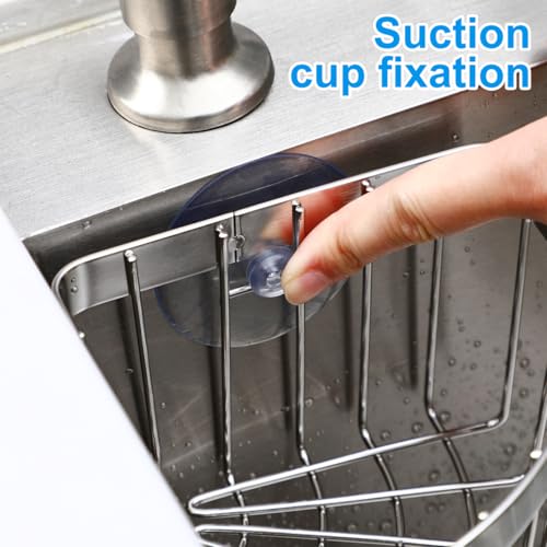 Cabilock Stainless Steel Sponge Holder for Kitchen Sink Suction Cup Corner Sink Caddy Kitchen Organizer for Sponge Scrubber Dishcloth 6.29 X 4.72 X 3.54 in