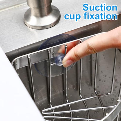 Cabilock Stainless Steel Sponge Holder for Kitchen Sink Suction Cup Corner Sink Caddy Kitchen Organizer for Sponge Scrubber Dishcloth 6.29 X 4.72 X 3.54 in
