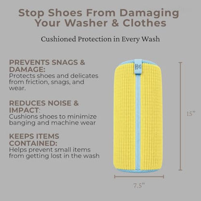 Shoe Washing Bag for Washer & Dryer – 2 Pack Sneaker Laundry Bags with Plush Microfiber Interior & Breathable Mesh Panels for Shoes & Delicates – Yellow - color: Yellow