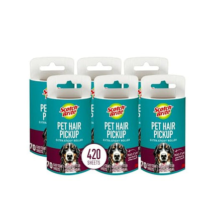 Scotch-Brite Pet Hair Extra Sticky Lint Roller,420 Sheets Total, 6 Pack