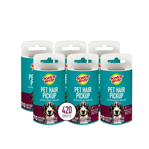 Scotch-Brite Pet Hair Extra Sticky Lint Roller,420 Sheets Total, 6 Pack