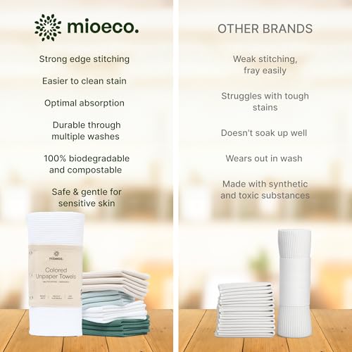 mioeco 24 Pack Reusable Kitchen Paper Towels, Organic Multicolor Cloths - size: 24 Pack Natural Calm