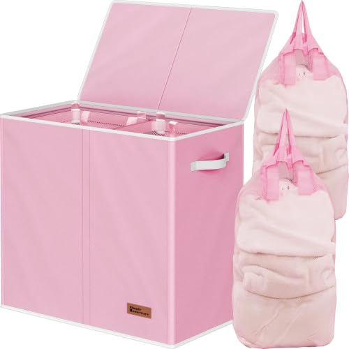 Simple Houseware Double Laundry Hamper with Lid & Removable Bags, Pink - color: Pink