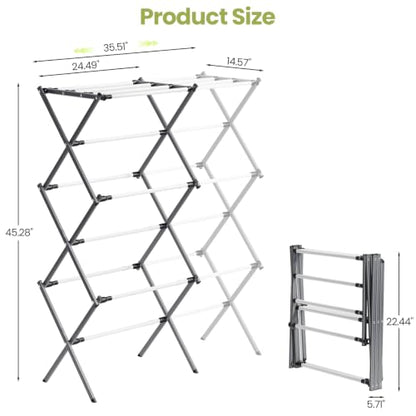 APEXCHASER Oversized Clothes Drying Rack, 45.28" H × 14.57" D - color: Grey White, size: Large