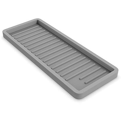 ZAPPOWARE Silicone Kitchen Sink Caddy Sponge Holder 12"x4.7" Gray - Bathroom Vanity Tray Organizer, Soap Tray for Dish Scrubber, Soap Dispenser - color: Gray