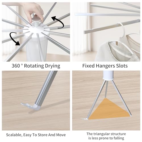 RFOUO Foldable Clothes Drying Rack Tripod with Aluminum 12 Rods - color: White