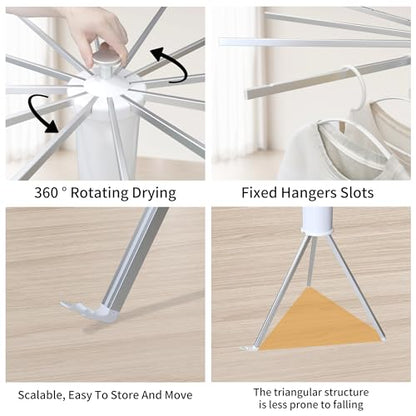 RFOUO Foldable Clothes Drying Rack Tripod with Aluminum 12 Rods - color: White