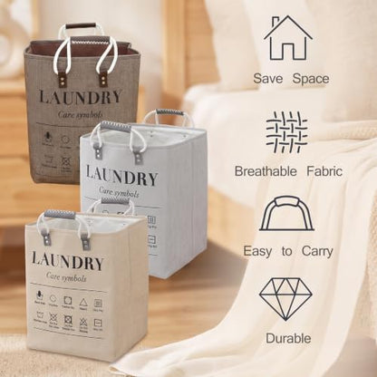 Small Laundry Basket, 50L Foldable Laundry Hamper Organizer with Handles, Fashion Portable Laundry Basket in Bedroom, Laundry Room, Closet, Bathroom, College Dorm (Light Gray) - color: Light Gray
