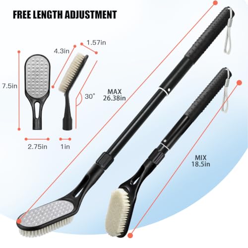 Adjustable Long Handle Foot Scrubber, 2-in-1 Foot Brush - color: 26'' Black