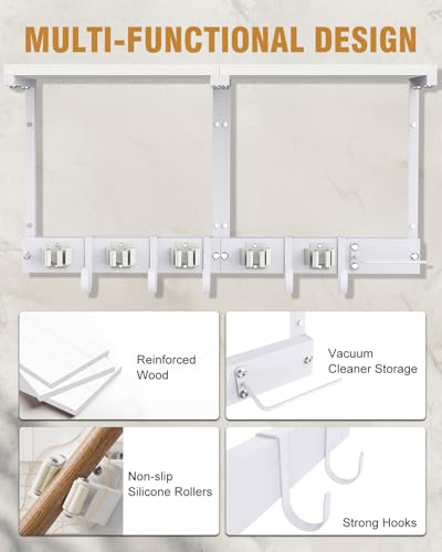 Large Broom Holder Wall Mount with Shelf, Vacuum Organizer, 5 Slots 5 Hooks - color: White, size: Large