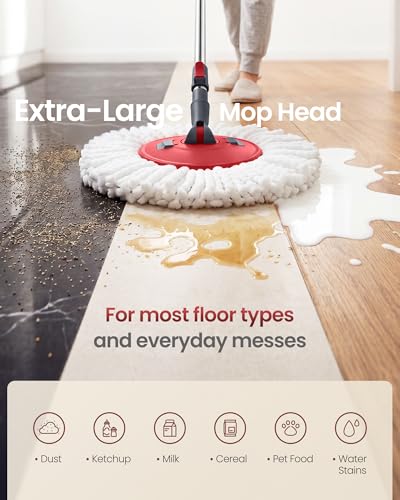 SONGMICS Spin Mop and Bucket Set with Pedal Wringer, 2 Microfiber Pads - color: Gray + Red, size: 2 Pads