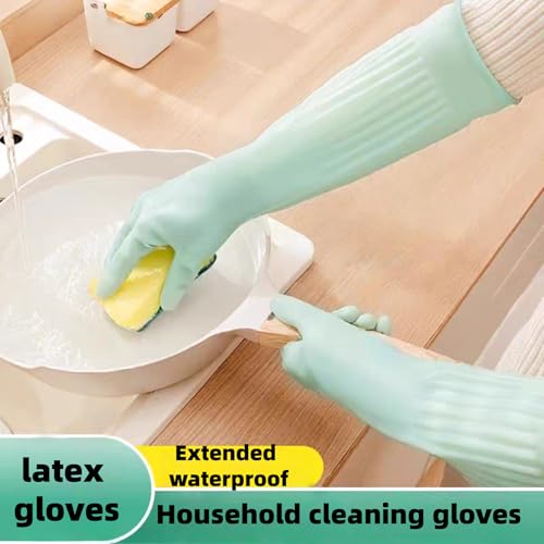 18inch Household Cleaning Rubber Long Gloves Reusable 2Pairs - size: Large
