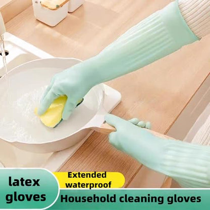18inch Household Cleaning Rubber Long Gloves Reusable 2Pairs - size: Large