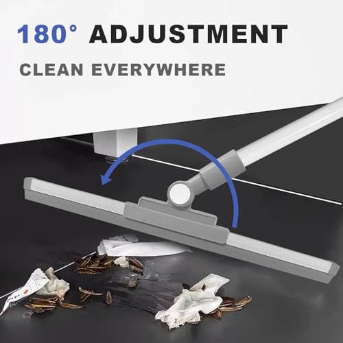 Floor Squeegee Broom - 52" Long Handle Rubber Scrubber for Bathroom, Tile, Shower, Glass, Pet Hair, Hardwood Floor - Adjustable Long Handle, Water Wiper with Replacement Blade (White)