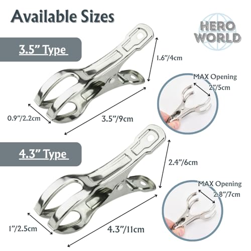 Stainless Steel Windproof Laundry Clips – Heavy-Duty Clothes Pins Rust-Resistant Twin-Prong Towel & Bath Towel Clips (20, 3.5") - size: 3.5"