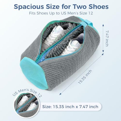 Shoe Washing Machine Bag for Sneakers, Double Compartment Shoes Laundry Bag with Chenille Microfiber, Durable Mesh Shoe Wash Bag for Washer & Dryer, Sneaker Cleaner for Running, Tennis & Kids Shoes - color: Grey
