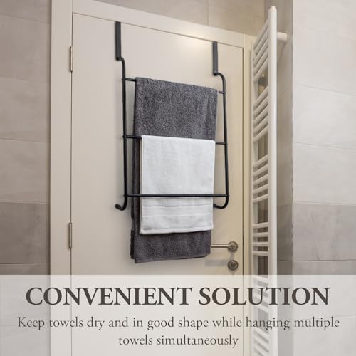 MyGift 3 Tier Over Door Bathroom Towel Rack Matte Black Metal Holder - color: Metal Black