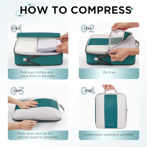 OlarHike 10 Set Compression Packing Cubes for Travel Essentials,Compressible Expandable Space Saver Bags for Organizing Clothes,Luggage Garment Bags with Over 1000 pcs Mesh Holes(Dark Blue Green) - color: Dark Blue Green