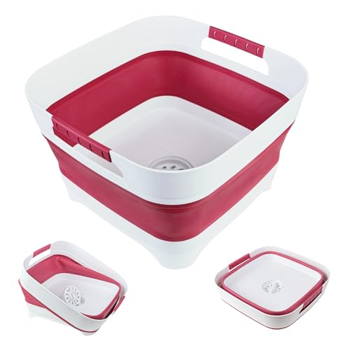 GIMWA 2.6 Gal Collapsible Baby Bottle Wash Basin with Drain Plug - color: Magenta