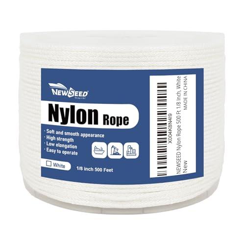 NEWSEED 500 Ft 1/8 Inch Nylon Rope Heavy Duty Utility Rope (White) - size: 1/8 In x 500FT, style: White