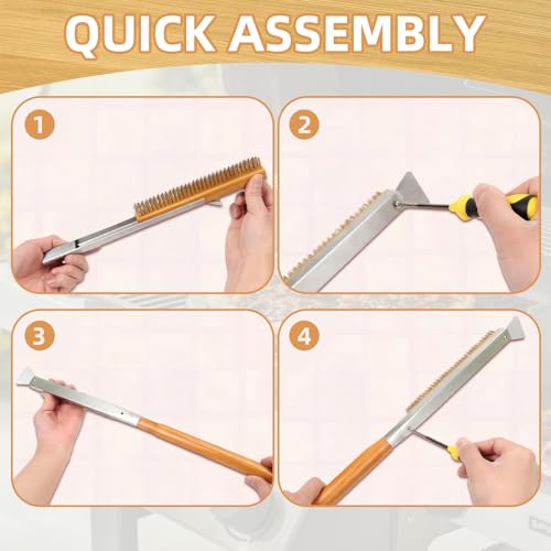26” Pizza Oven Brush with Stone Scraper - Gentle Copper Bristles Safe for Stones, Extra Long Handle - Compatible with Ooni, Gozney, Solo Stove, Blackstone Ovens