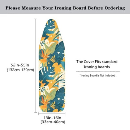 Cartoon Monstera Leaves Ironing Board Cover, Green Yellow Tropical Leaf Elastic Iron Board Cover with Standard Size, White Dust Cover Machine Washable - color: Cartoon Tropical Monstera Leaves