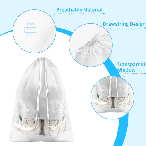 12 Pack Shoe Bags for Travel, Large Travel Shoe Bag for Packing with Window - color: White
