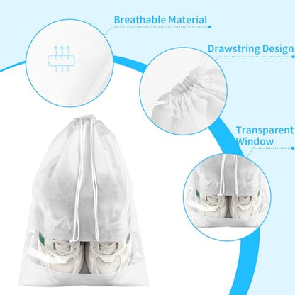 12 Pack Shoe Bags for Travel, Large Travel Shoe Bag for Packing with Window - color: White