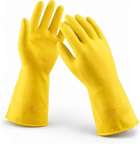 LADWA 1 Pairs Non-Slip Household Cleaning Reusable Dishwashing Gloves for Kitchen Washing Dishes Bathroom Gardening & Home Tasks Flexible Long-lasting Waterproof Gloves Perfect for Woman Men (Yellow) - color: Yellow, size: Pack of 1