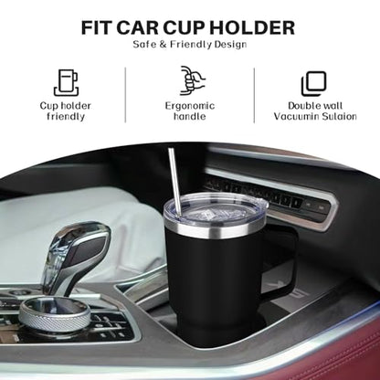 30 oz Stainless Steel Insulated Tumbler with Handle, Lid and Straw, Double Wall Vacuum Insulated Coffee Mug Tumbler, Insulated Coffee Thermal Cup for Cold and Hot (Black) - color: Black, size: 30 Ounces