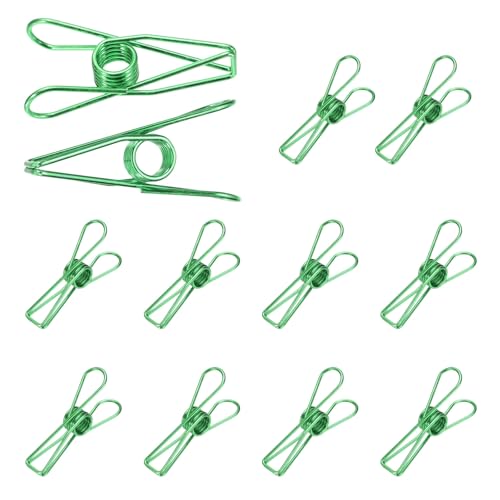 uxcell 12Pcs Clothes Pins for Hanging, 2.2" Metal Clothing Clips Heavy Duty Laundry Spring Pegs, Clothesline Clip Paper Holder Sealer for Holding Clothes, Paper, Food Packages, Green - color: Green, size: 2.2"