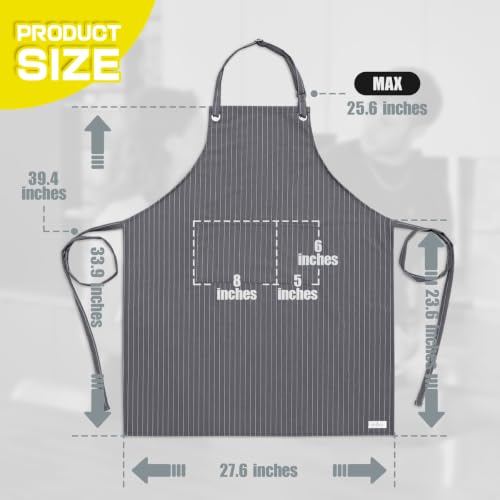ROTANET Stripe Stretch Apron Chef Aprons for Men with 2 Pockets Waterproof - color: Grey