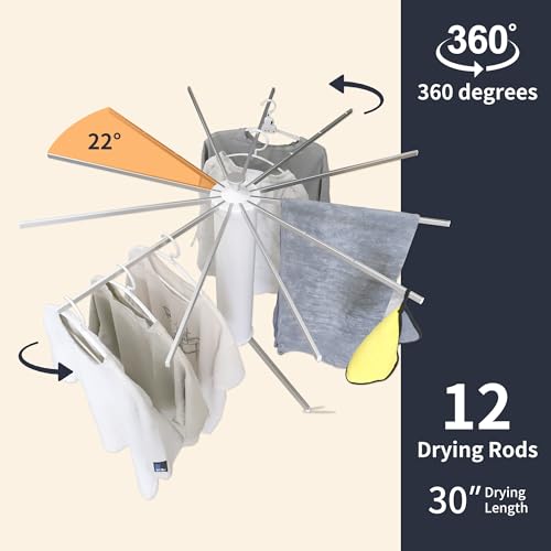 RFOUO Foldable Clothes Drying Rack Tripod with Aluminum 12 Rods - color: White
