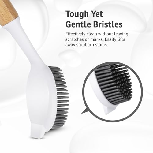 Bamboo Dish Brush with Handle – Kitchen Dish Brush with Nylon Bristles