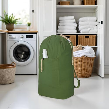Laundry Bag Backpack, Canvas Laundry Bag with Straps & Drawstring Armygreen - color: Army Green, size: X-Large