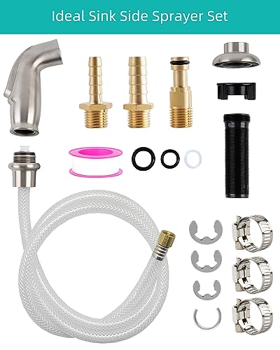 Universal Kitchen Sink Spray Head/Hose/Holder Set, Brushed Nickel - color: Brushed Nickel, style: transparent hose/single spray mode