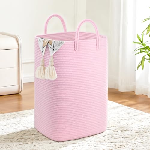 Artfeel Laundry Basket,Woven Cotton Rope Laundry Hamper,100L Versatile Storage for Dirty Clothes,Baby Toys,and Blankets in Bathroom, Nursery,and Living Room - color: Pink, size: 40L