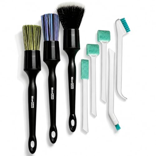 8PCS Car Detailing Brush Set, Mixed Bristles Soft Detail Brushes, Black - color: Black