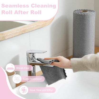 Jessy Home 2 Roll Reusable Paper Towels,100 Sheets Tear Away Microfiber Cleaning Cloth, Lint Free Cleaning Rags for Kitchen, Dishcloth,Household Cleaning Supplies - color: Dark Grey