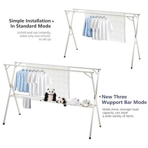 95 inches Foldable Clothes Drying Rack, Stainless Steel Indoor Outdoor Use - size: 95
