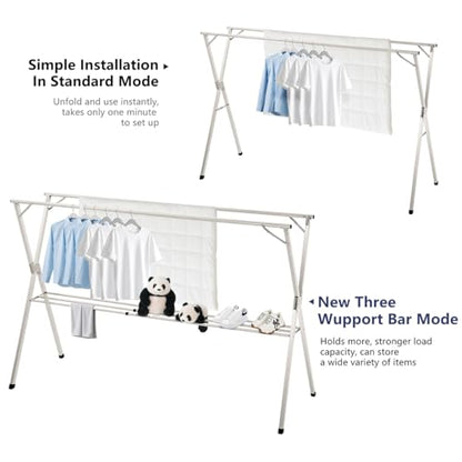 95 inches Foldable Clothes Drying Rack, Stainless Steel Indoor Outdoor Use - size: 95