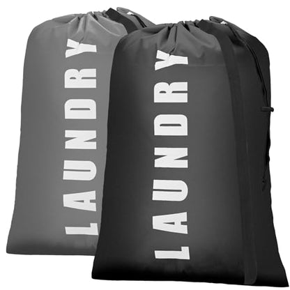 Isink Heavy Duty Laundry Bag with Strap,2 Pack Travel Laundry Bags for Dirty Clothes,24" x 36" Large Laundry Bag for Traveling,Camping,Dorm (Black+ Gray) - color: Laundry Bags with Strap (Black+ Gray)