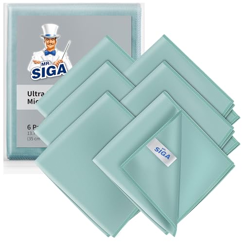 MR.SIGA Ultra Fine Microfiber Cloths for Glass, Window, Mirror, Pack of 6 - size: 6 Pack-13.7 X 15.7 inch