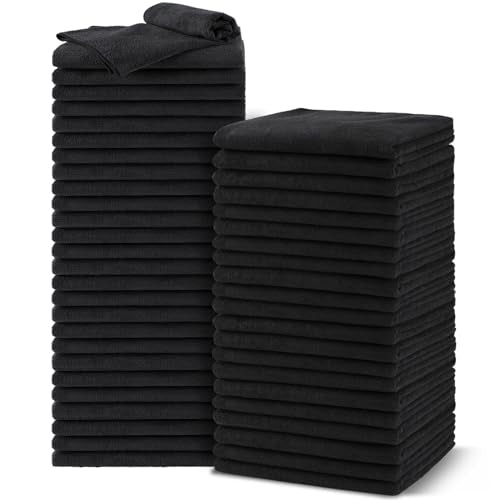 UNIMADE Salon Towels 48 Pack, Microfiber Barber Towel Bulk,(16x29 inches) Fast Drying Hair Towels Super Soft Black Hnad Towels for Gym, Salon, Bath, Spa Use and Home Hair Care(Not Bleach Proof) - color: Black, size: 48PK