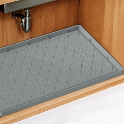 Mateeylife Under Sink Mat Kitchen Waterproof，Silicone Sink Tray 28"X19" - color: Bronze, size: 19''W x 28''L