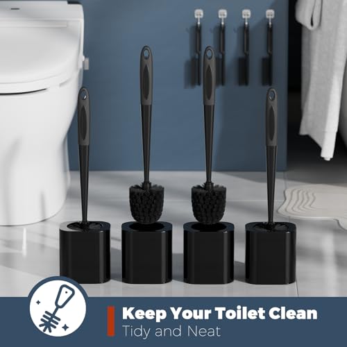 Holaloha Toilet Brush and Holder Set, Space Saving, 4 Pack, Black - color: Black