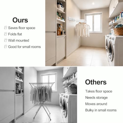 JOOM Wall Mounted Clothes Drying Rack,31.5 Inch Foldable Rack,White,Poles - size: 31.5in-Poles