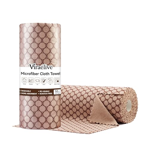 Viraelive Microfiber Cleaning Cloth Roll, 50 Pack, Brown Dot, 12"x12" - color: Brone Dots
